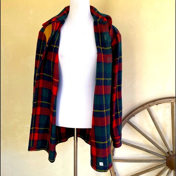 LOBO by PENDLETON Virgin Wool Red Tartan Plaid Suede Shooter Patch Men’s M USA!! - Picture 11 of 13